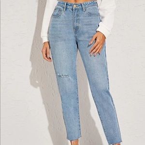 SHEIN Acid Wash Destroyed Raw Hem Mom Jeans